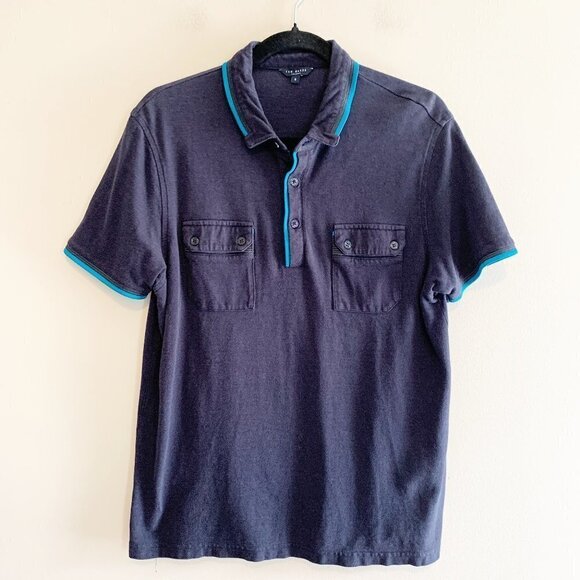 Ted Baker London Navy Blue Cotton Blend Polo Shirt Size Small - Picture 1 of 7